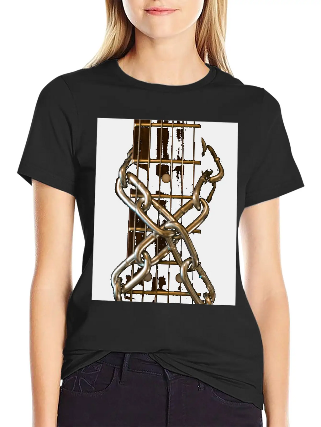 Guitar Chained Unisex Short Sleeve Soft Cotton T-Shirt – Casual Everyday Wear