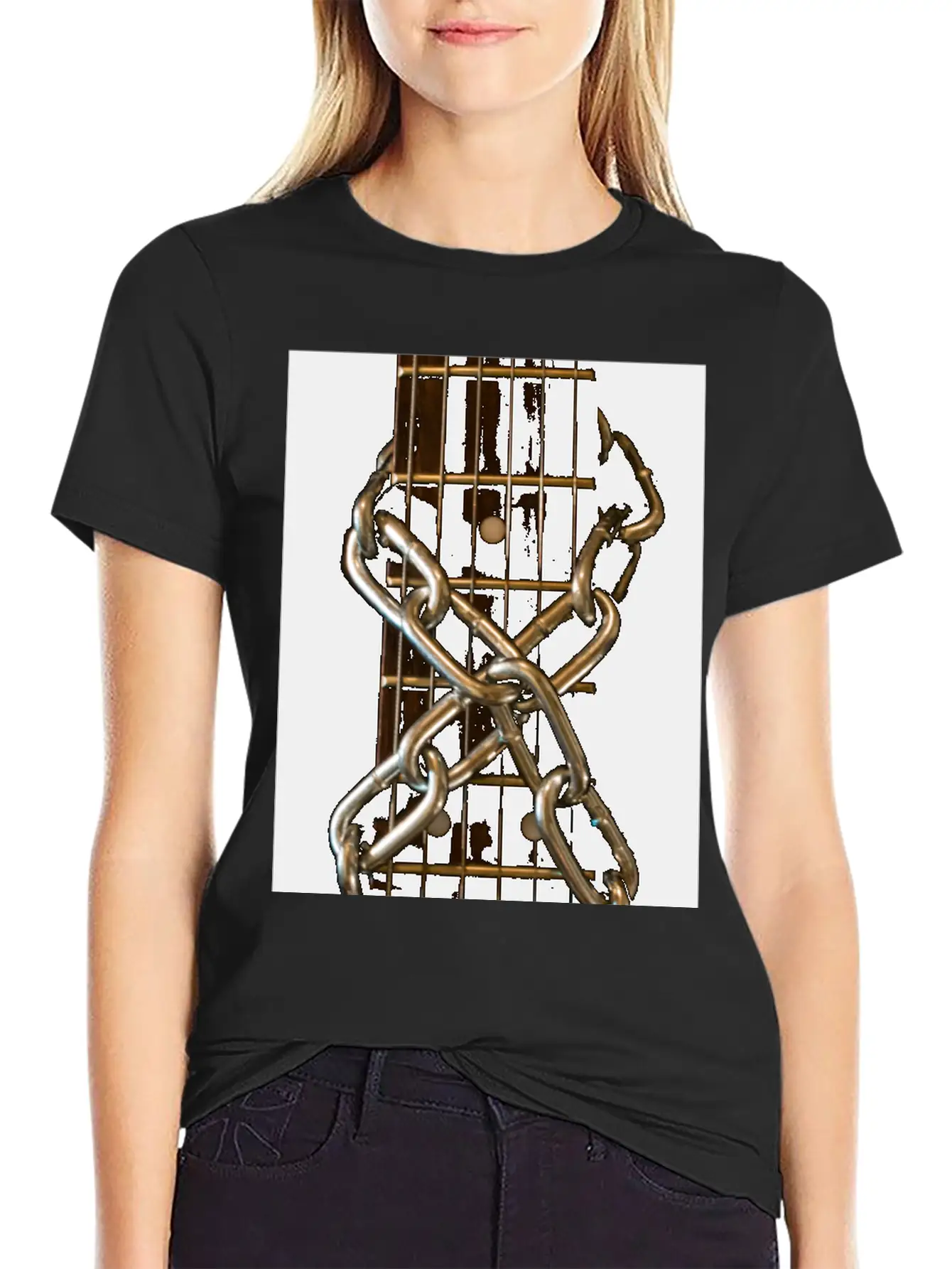 Guitar Chained Unisex Short Sleeve Soft Cotton T-Shirt – Casual Everyday Wear