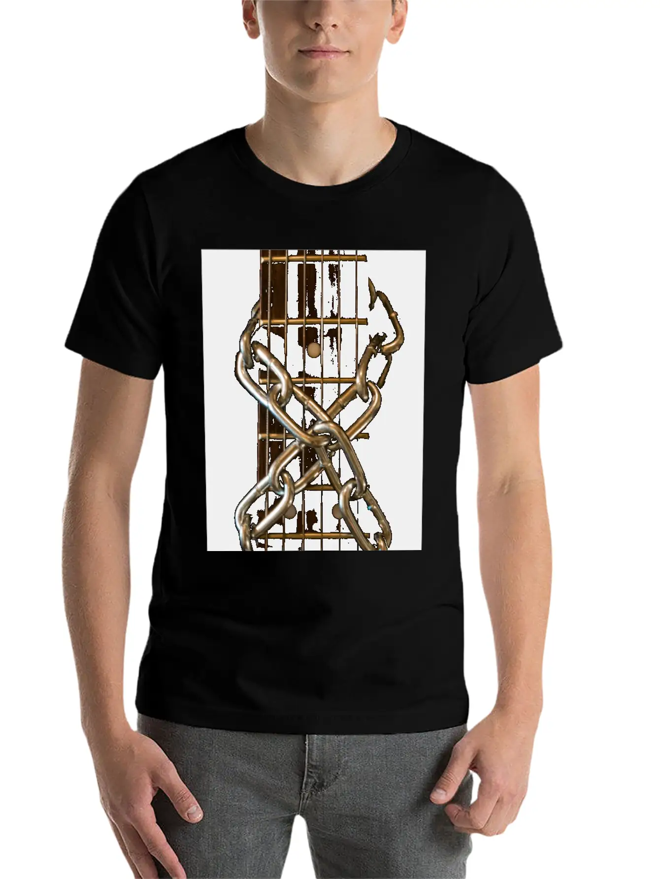 Guitar Chained Unisex Short Sleeve Soft Cotton T-Shirt – Casual Everyday Wear