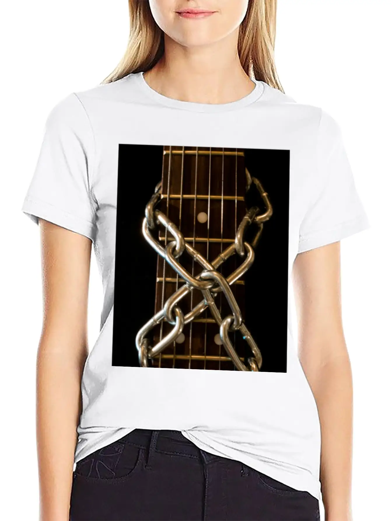 Guitar Chained Unisex Short Sleeve Soft Cotton T-Shirt – Casual Everyday Wear