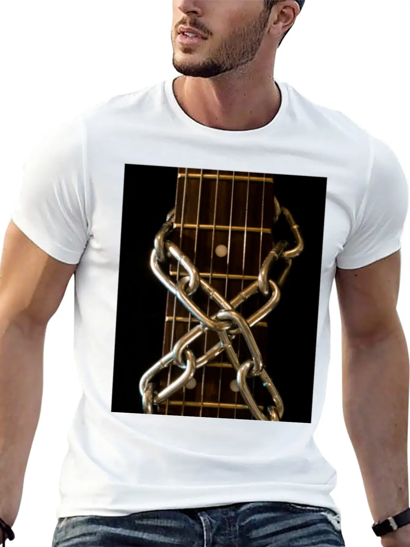 Guitar Chained Unisex Short Sleeve Soft Cotton T-Shirt – Casual Everyday Wear
