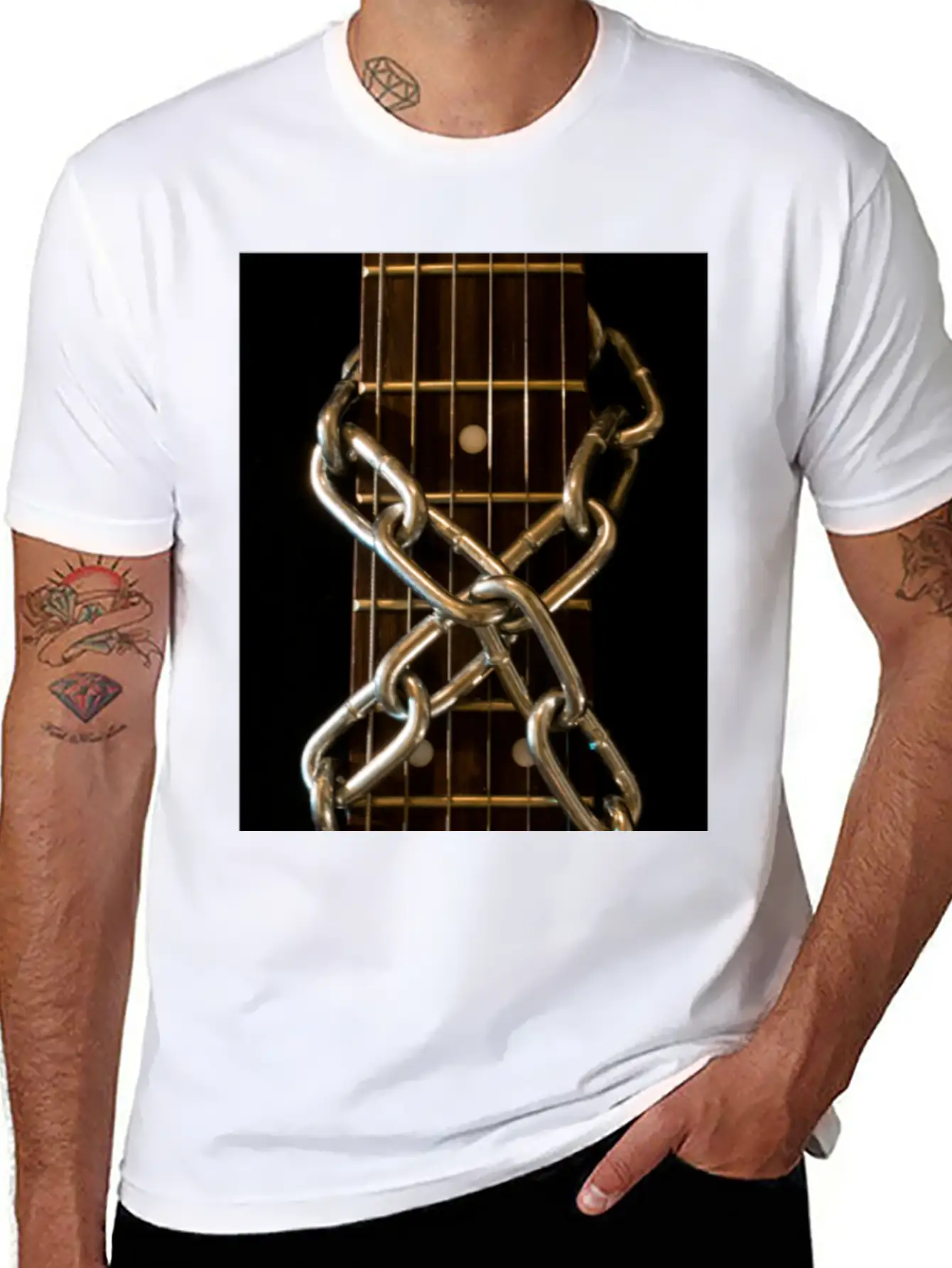 Guitar Chained Unisex Short Sleeve Soft Cotton T-Shirt – Casual Everyday Wear