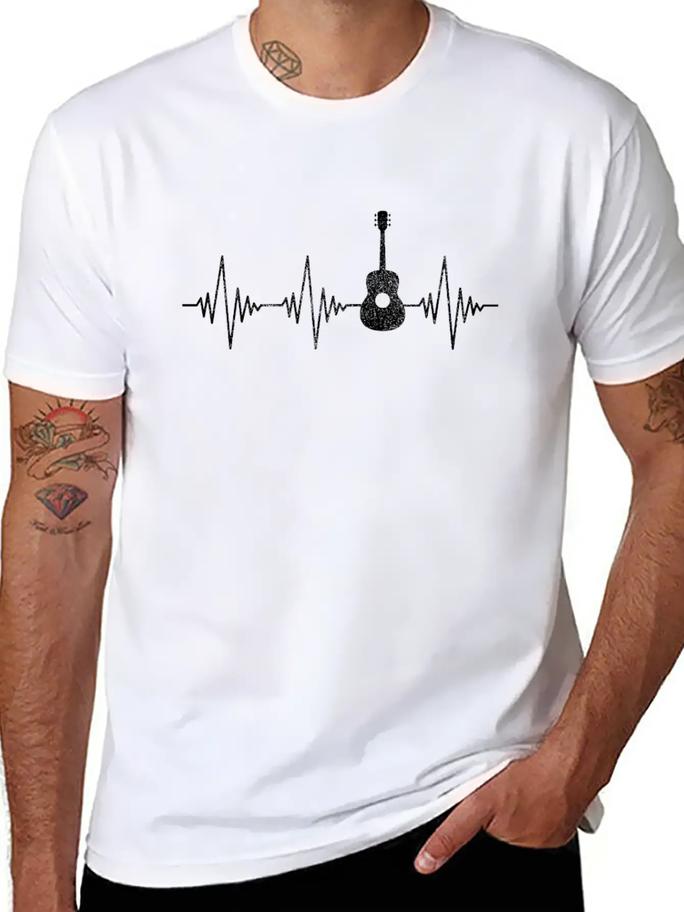 Guitar Heartbeat Classic Fit Graphic Tee For Daily Comfort – Unisex Cotton Shirt