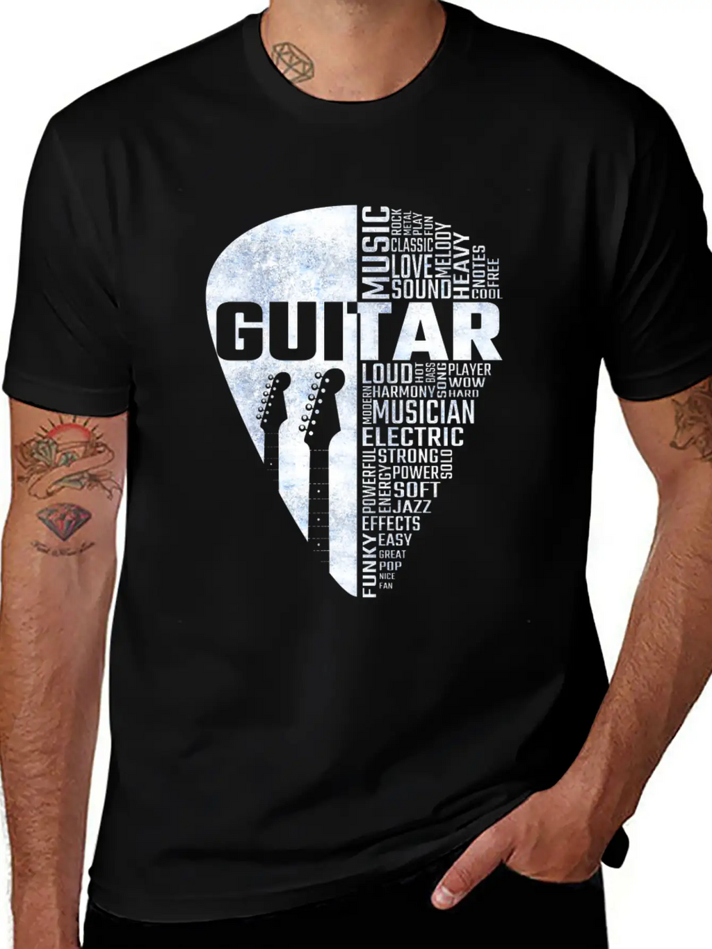 Guitar Word Cloud Stylish Everyday T-Shirt – Unisex Basic Cotton Tee