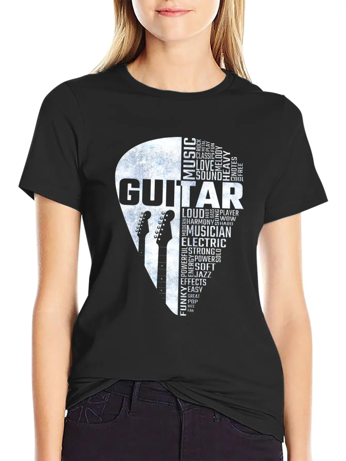 Guitar Word Cloud Stylish Everyday T-Shirt – Unisex Basic Cotton Tee
