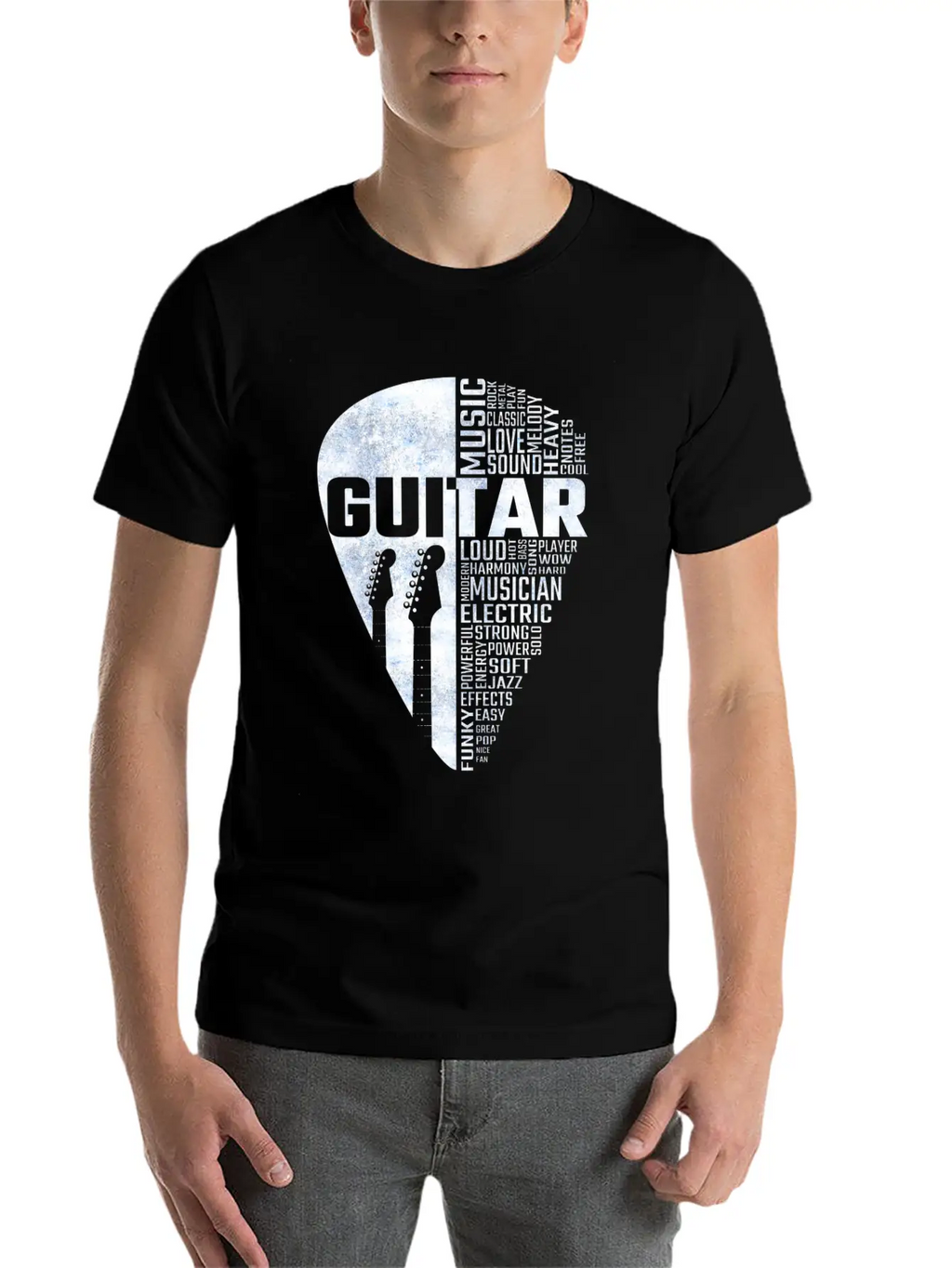 Guitar Word Cloud Stylish Everyday T-Shirt – Unisex Basic Cotton Tee