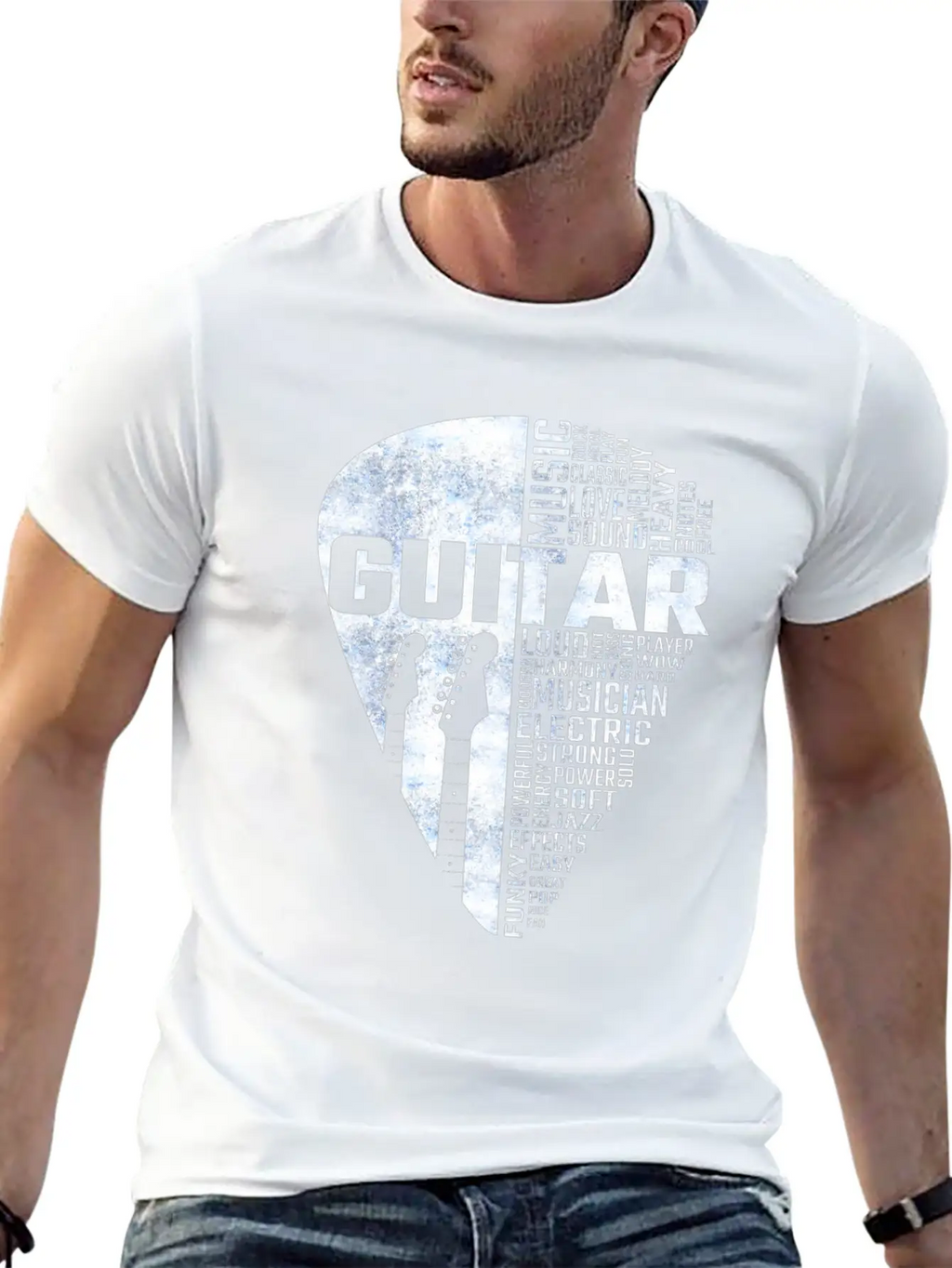 Guitar Word Cloud Stylish Everyday T-Shirt – Unisex Basic Cotton Tee