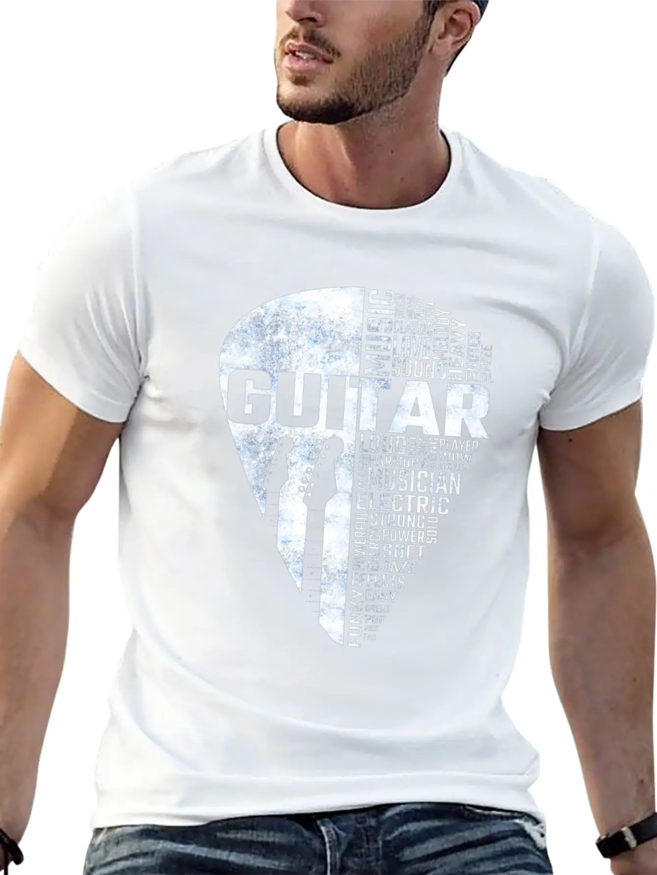 Guitar Word Cloud Stylish Everyday T-Shirt – Unisex Basic Cotton Tee
