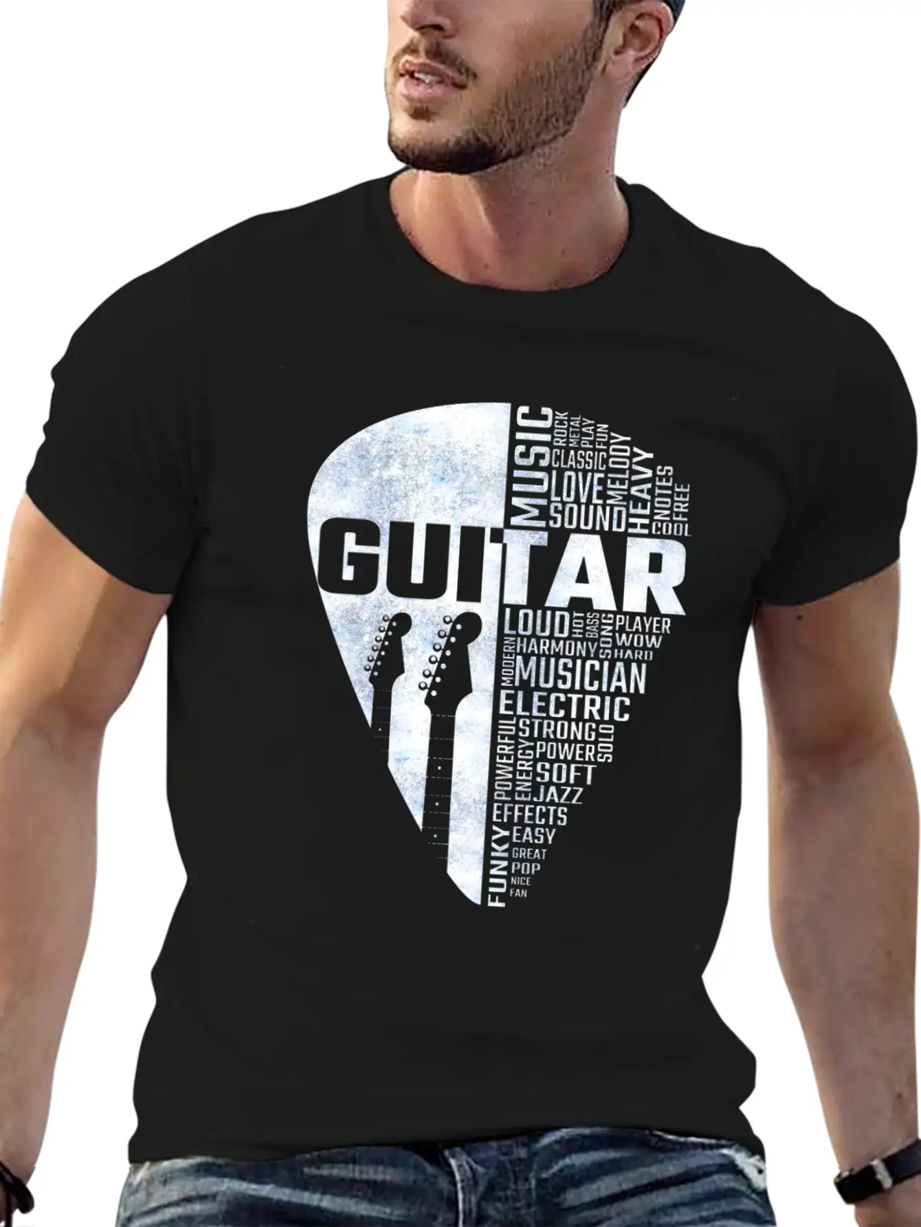 Guitar Word Cloud Stylish Everyday T-Shirt – Unisex Basic Cotton Tee