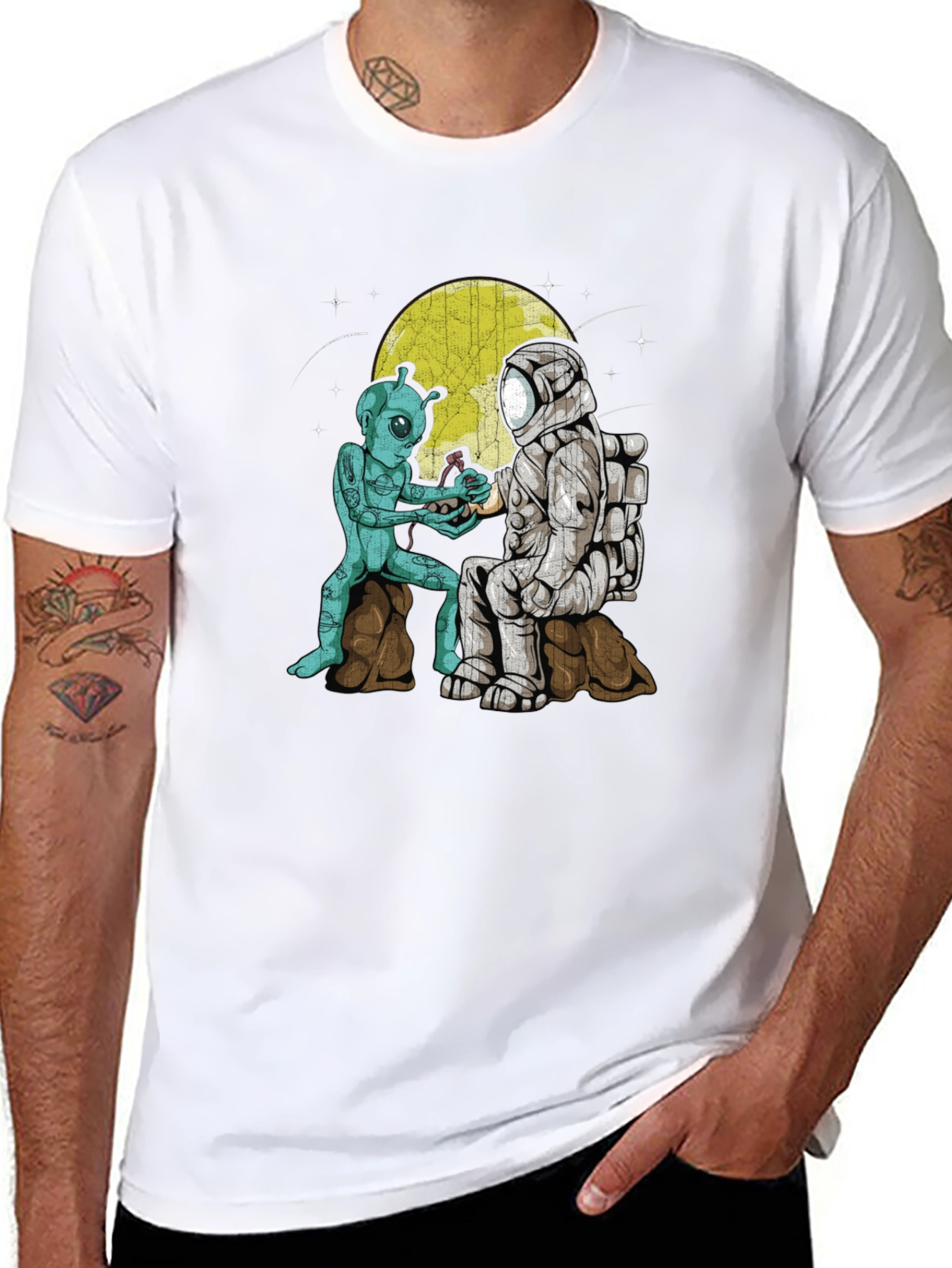Alien & Astronaut Coffee T-Shirt - Space Adventure Tee