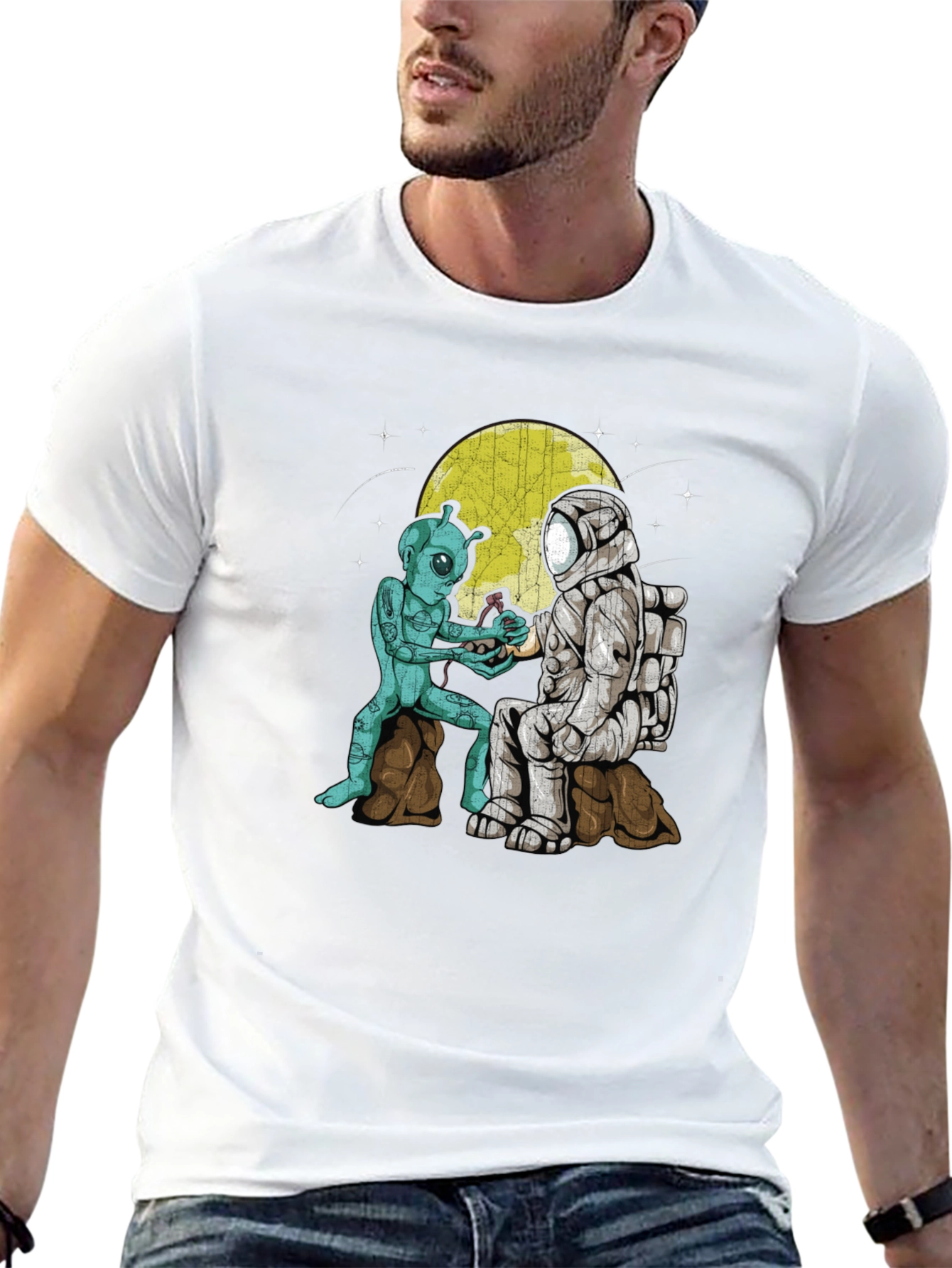 Alien & Astronaut Coffee T-Shirt - Space Adventure Tee