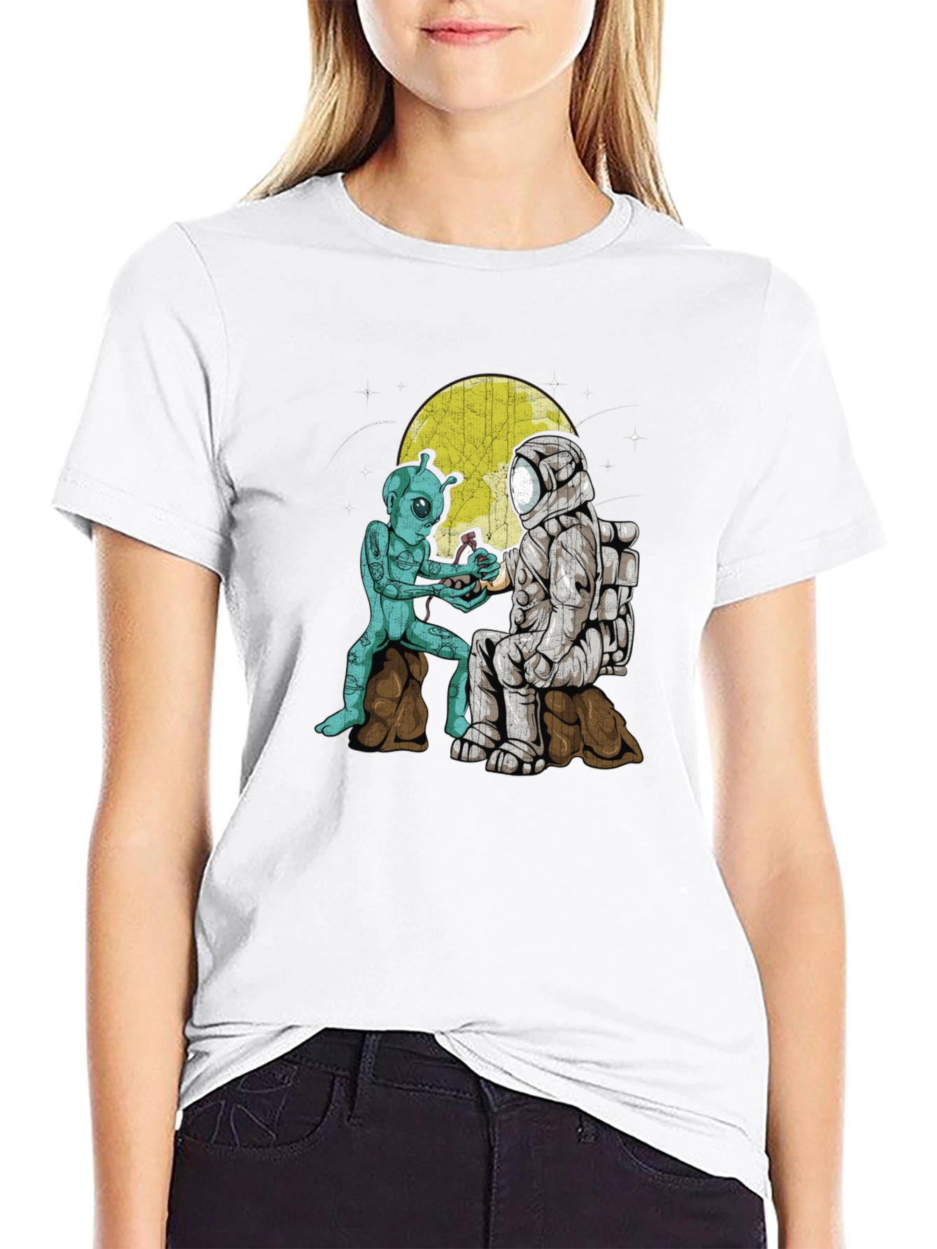 Alien & Astronaut Coffee T-Shirt - Space Adventure Tee