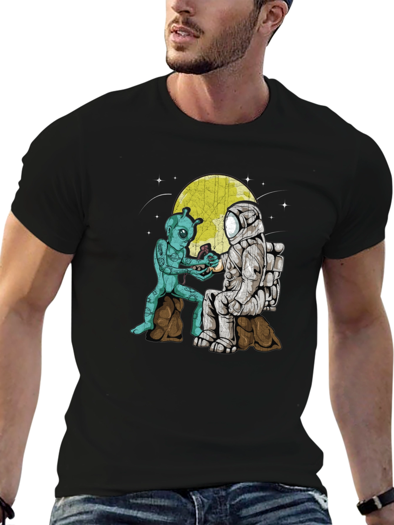 Alien & Astronaut Coffee T-Shirt - Space Adventure Tee