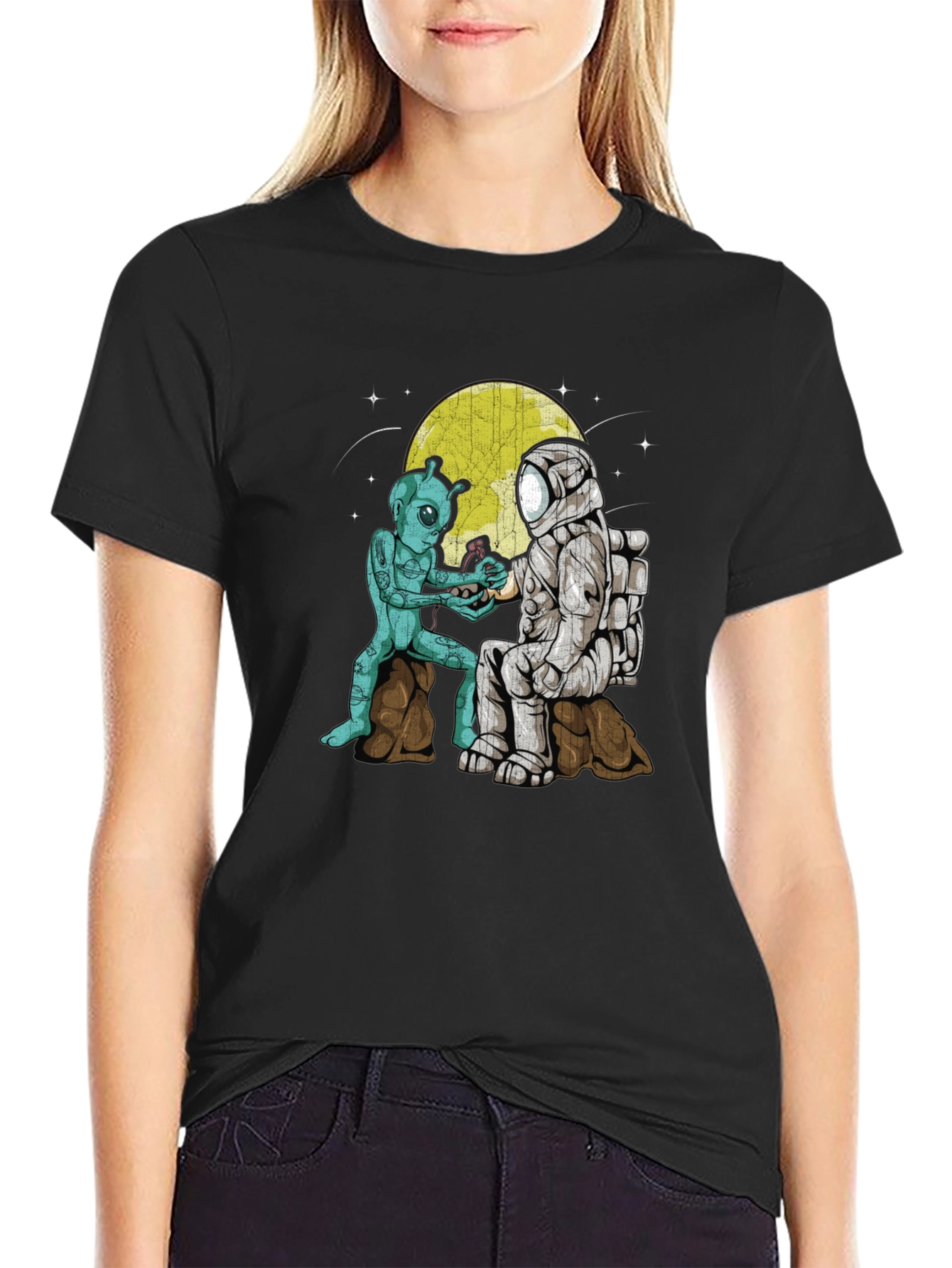 Alien & Astronaut Coffee T-Shirt - Space Adventure Tee