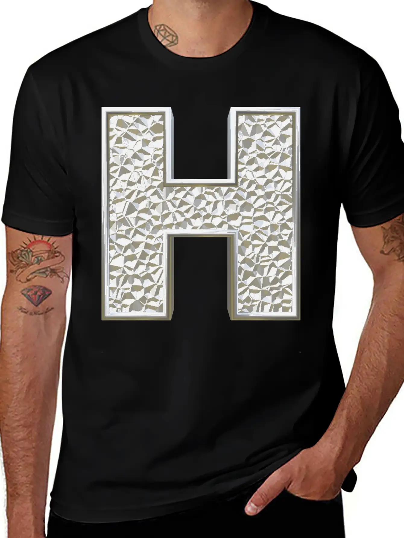 H, Letter, Letter H, Initial, Initial H, Monogram, Breathable Soft Cotton T-Shirt – Timeless Casual Look