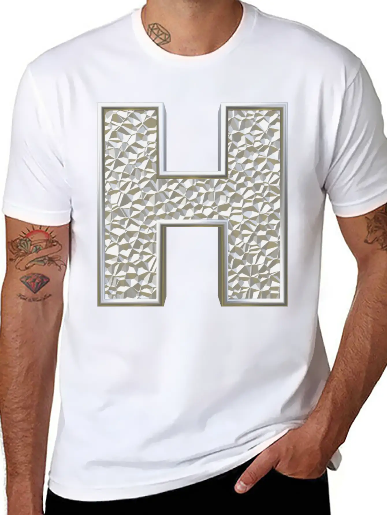 H, Letter, Letter H, Initial, Initial H, Monogram, Breathable Soft Cotton T-Shirt – Timeless Casual Look