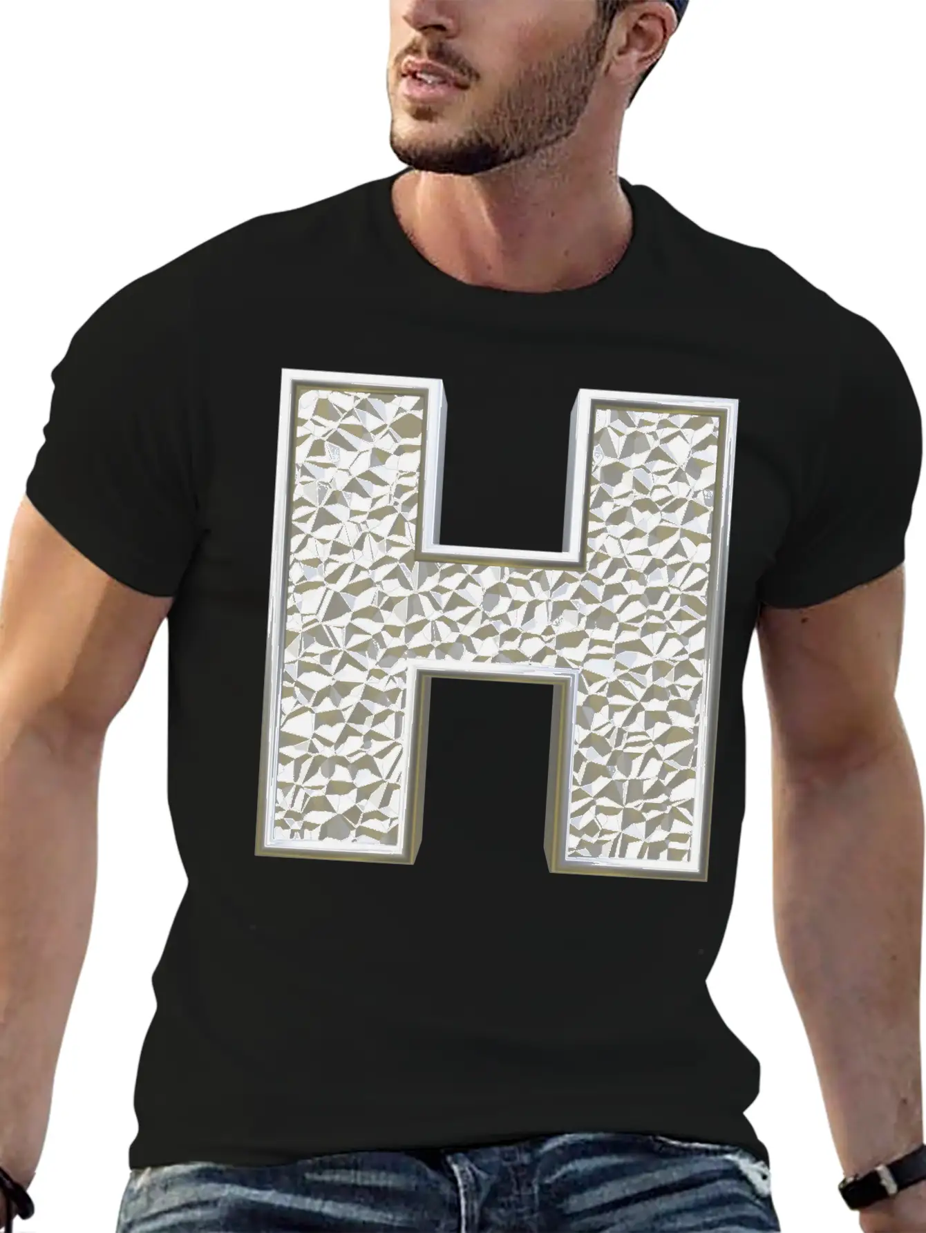 H, Letter, Letter H, Initial, Initial H, Monogram, Breathable Soft Cotton T-Shirt – Timeless Casual Look