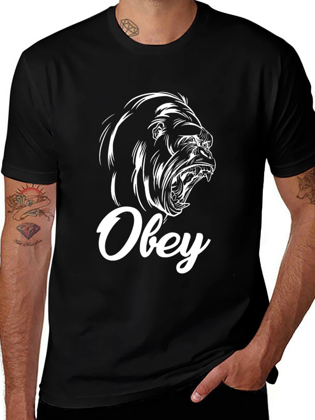 Obey Gorilla Graphic Print Black T-Shirt