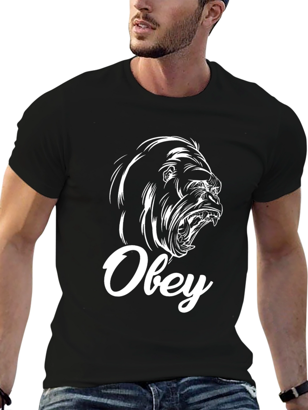 Obey Gorilla Graphic Print Black T-Shirt