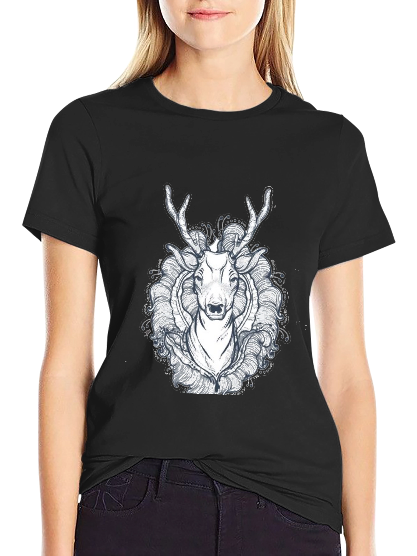 Black Deer Graphic Tee - Unique Design