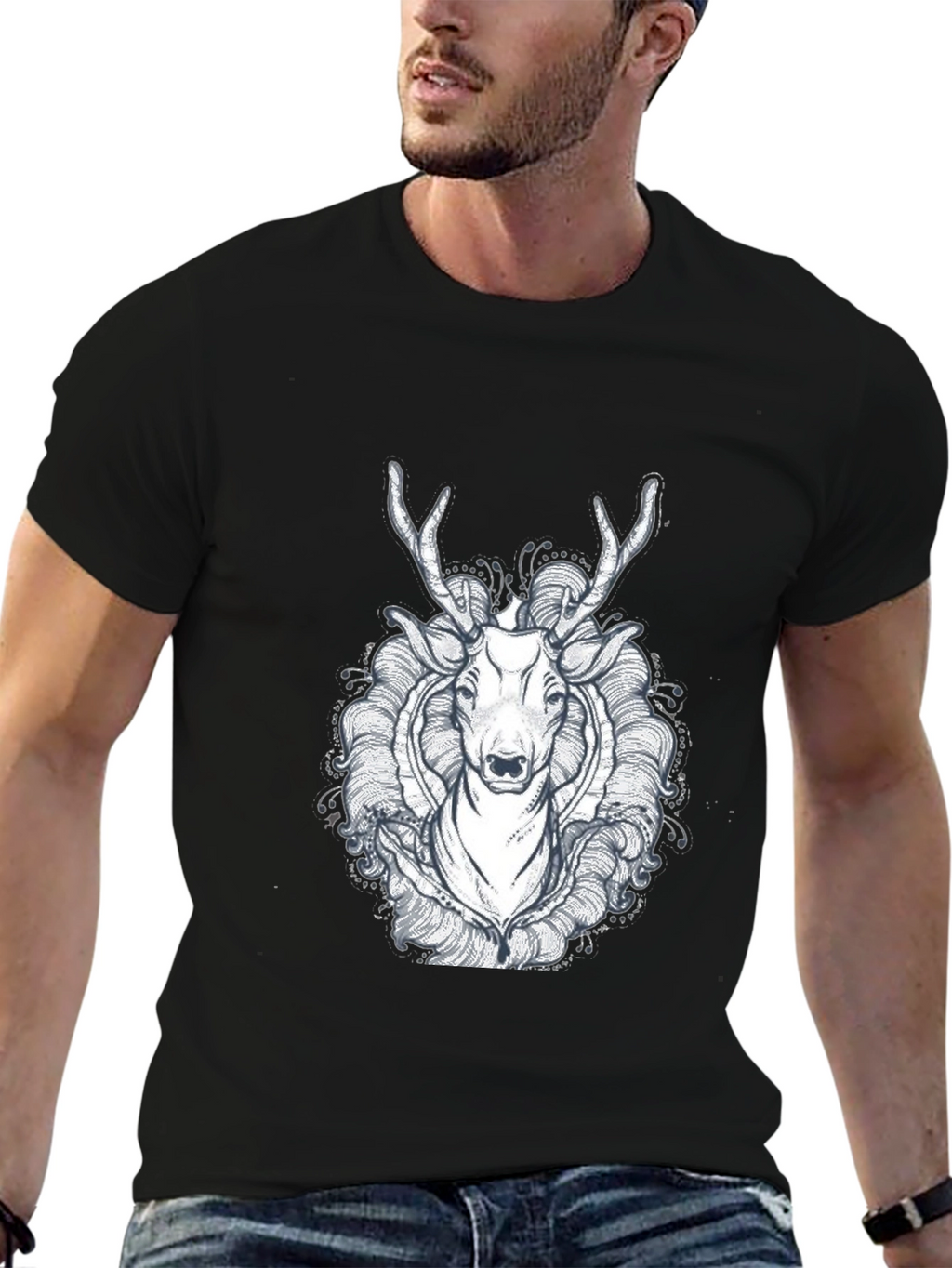 Black Deer Graphic Tee - Unique Design