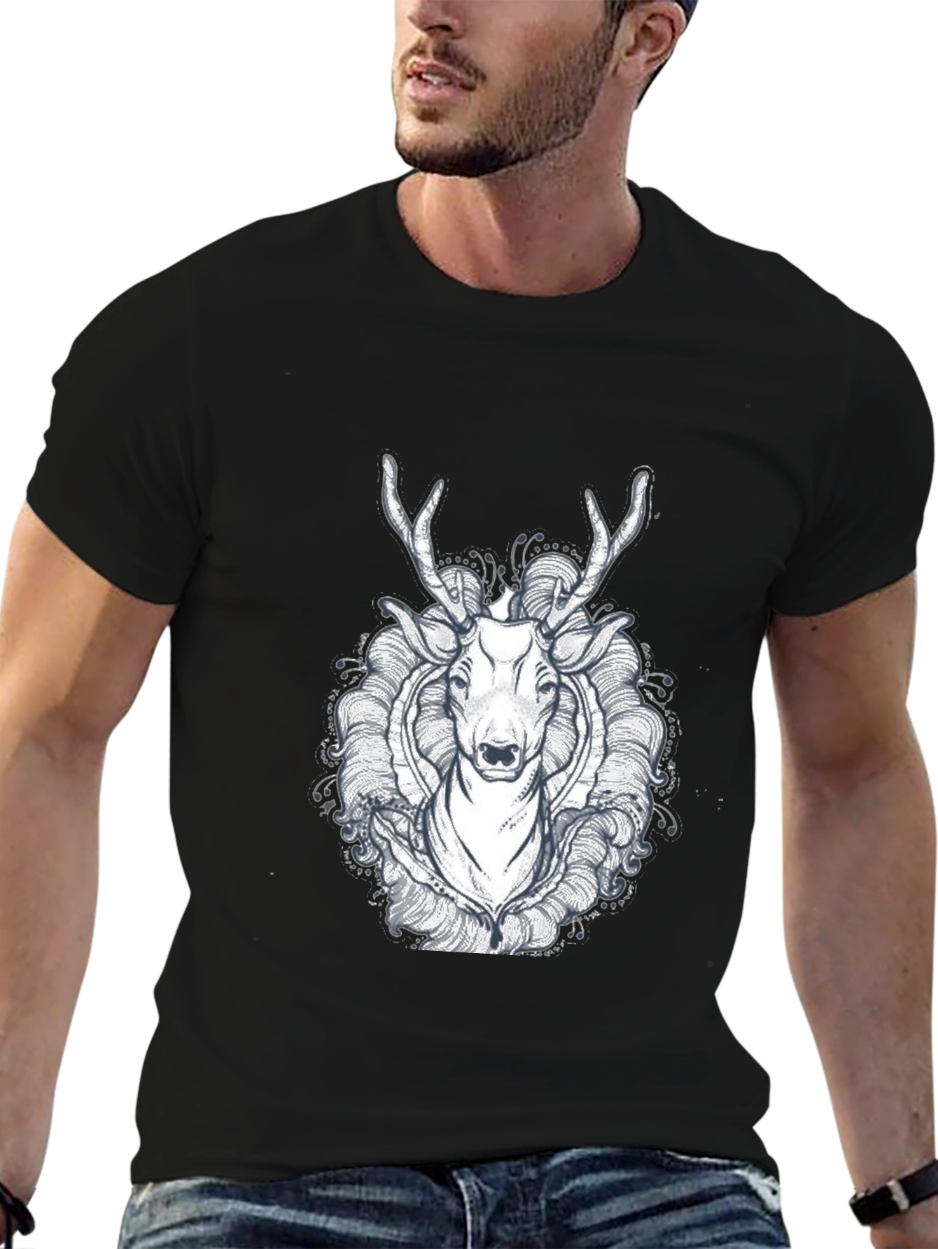 Black Deer Graphic Tee - Unique Design