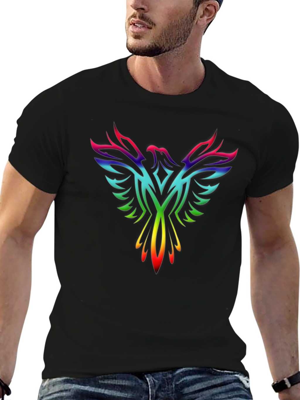 Rainbow Phoenix Graphic Tee - Black T-Shirt