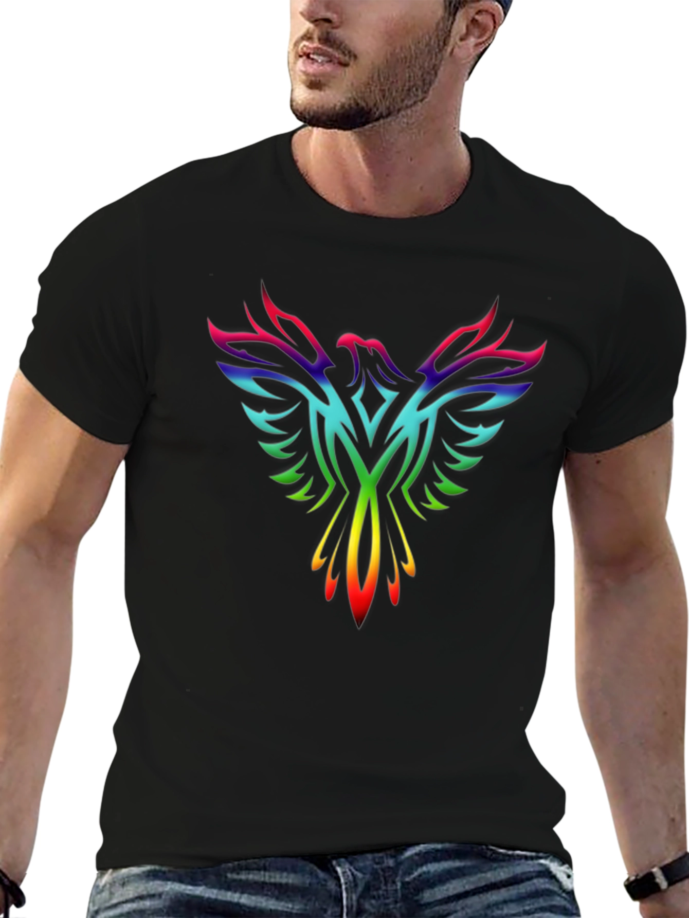 Rainbow Phoenix Graphic Tee - Black T-Shirt