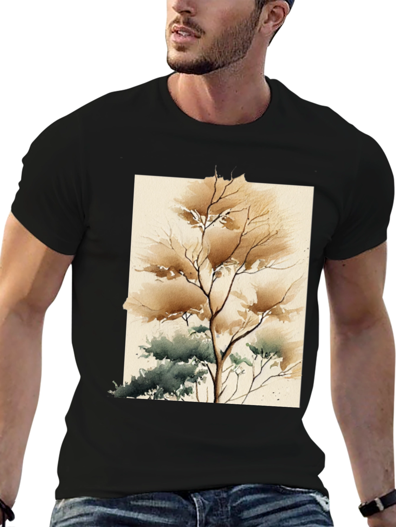 Watercolor Tree Graphic Tee - Artistic Unisex T-Shirt