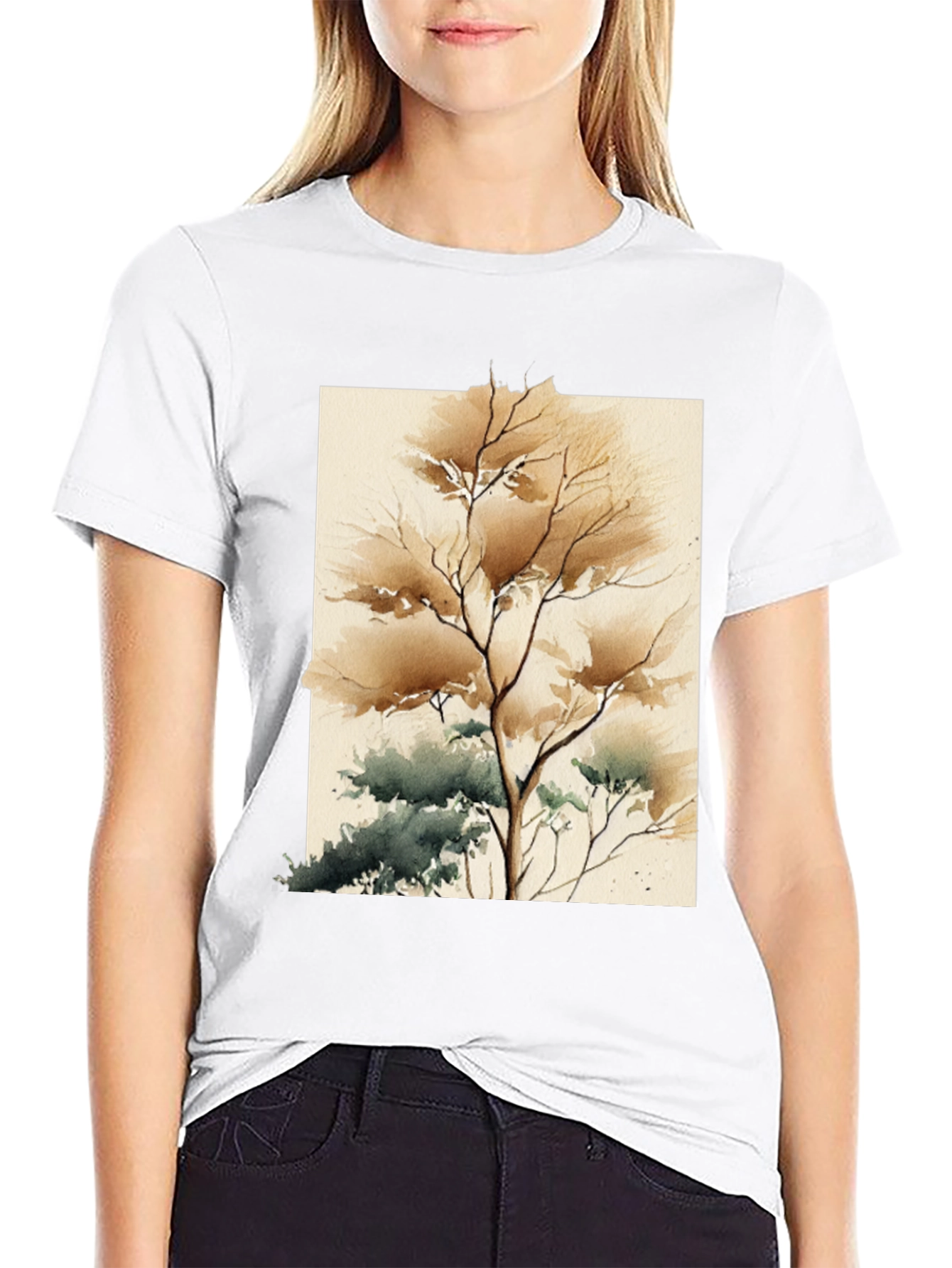 Watercolor Tree Graphic Tee - Artistic Unisex T-Shirt