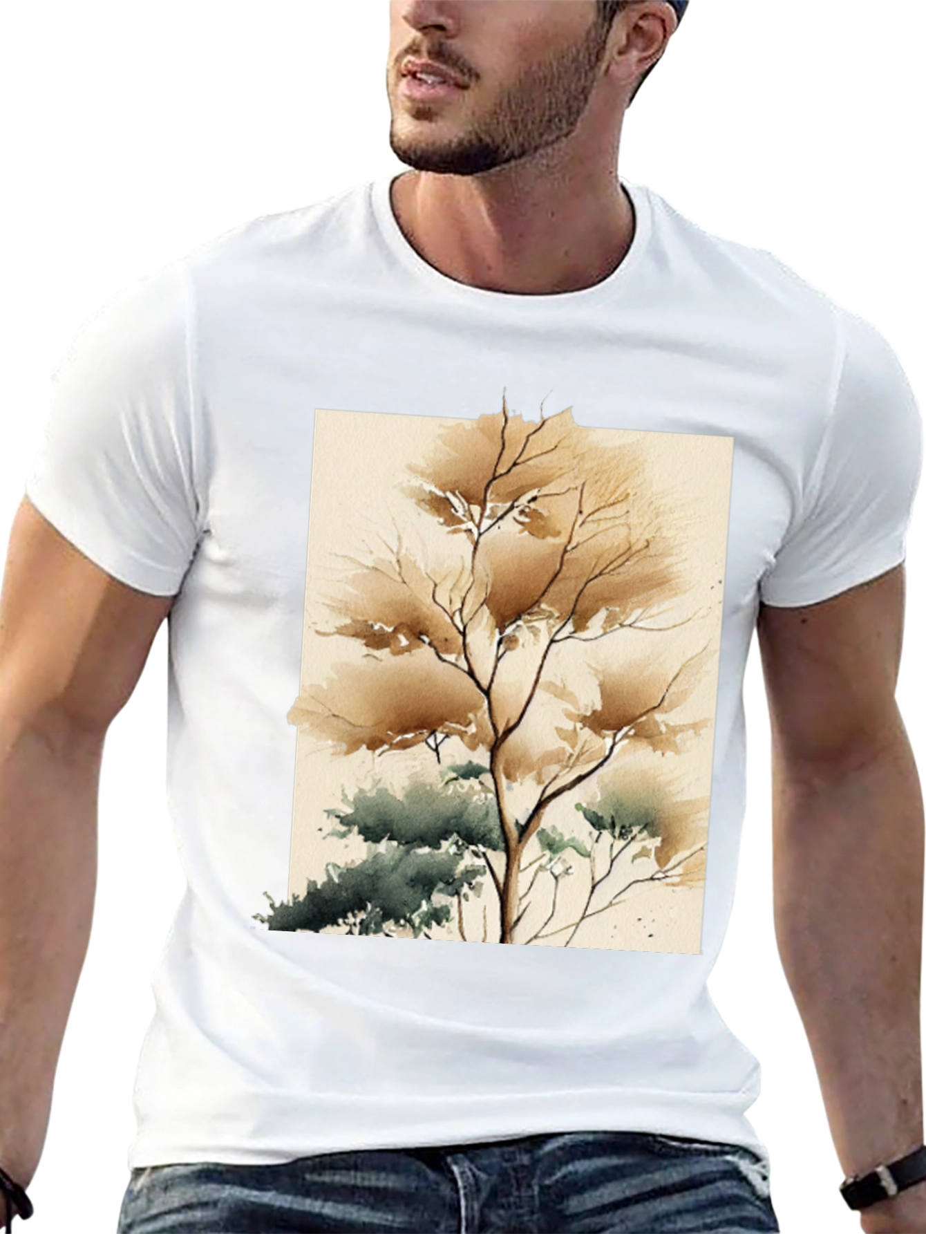 Watercolor Tree Graphic Tee - Artistic Unisex T-Shirt