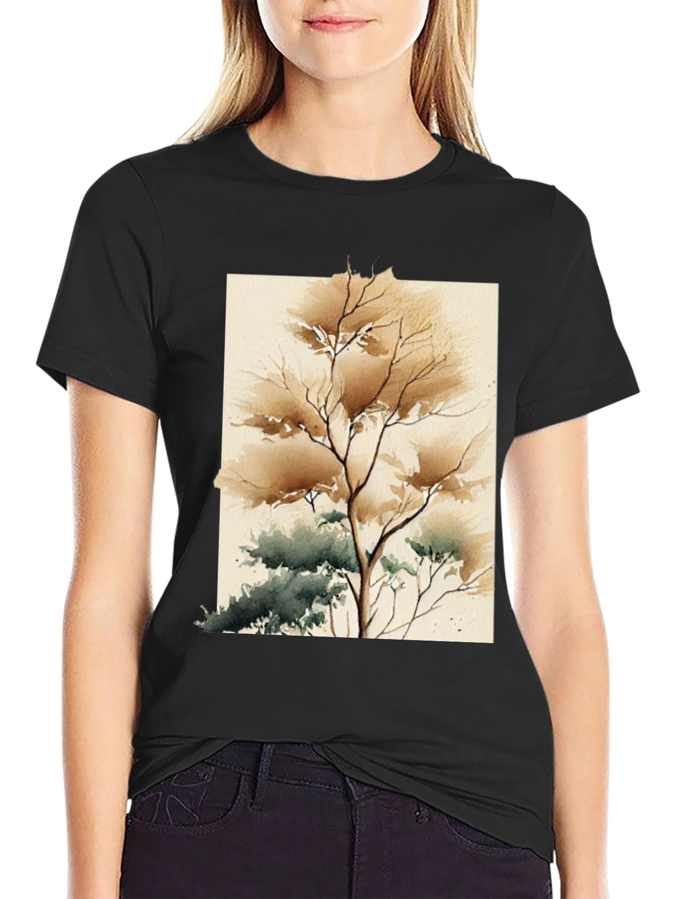 Watercolor Tree Graphic Tee - Artistic Unisex T-Shirt