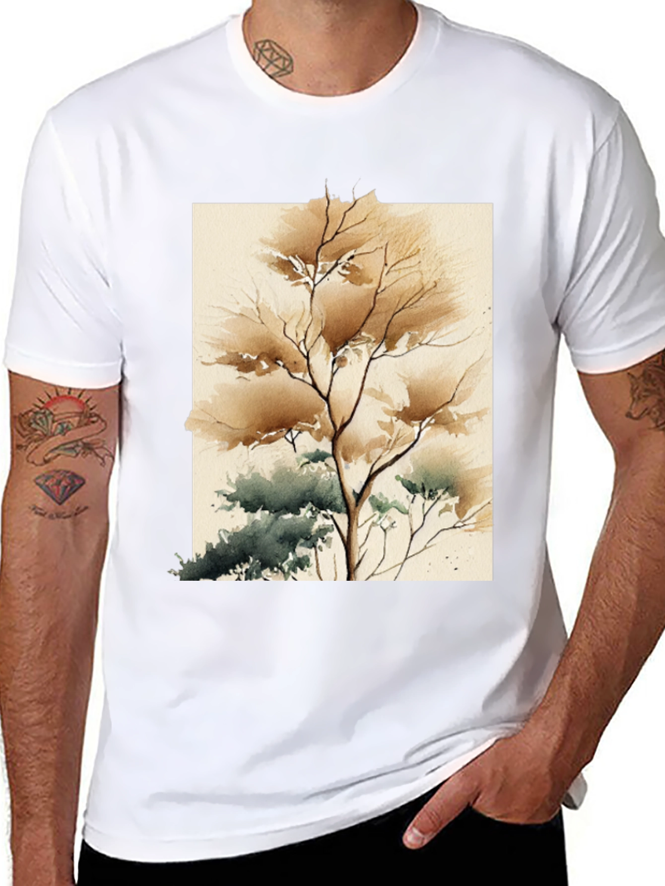 Watercolor Tree Graphic Tee - Artistic Unisex T-Shirt