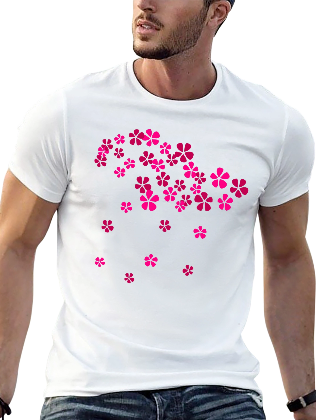 Black Tee with Pink Floral Design