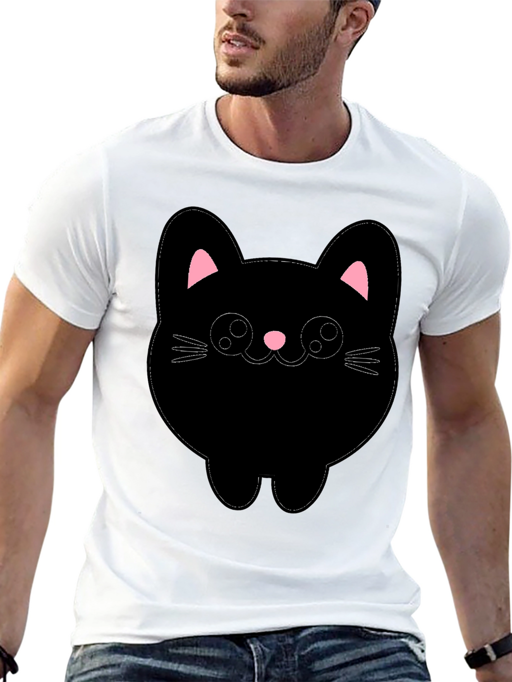 Cute Cat Graphic T-Shirt - Black Cotton Tee