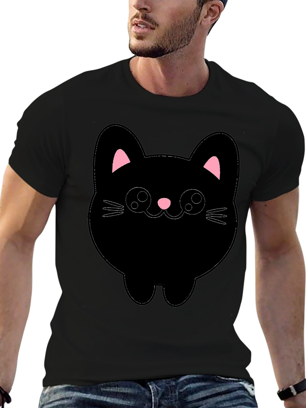 Cute Cat Graphic T-Shirt - Black Cotton Tee