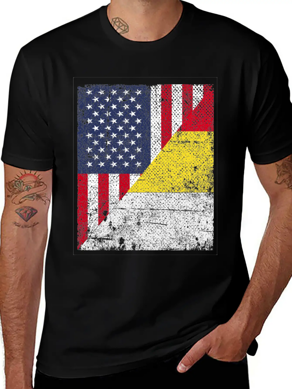 Half USA Flag Half Belgium Flag Unisex Casual T-Shirt – Clean Design For Daily Comfort