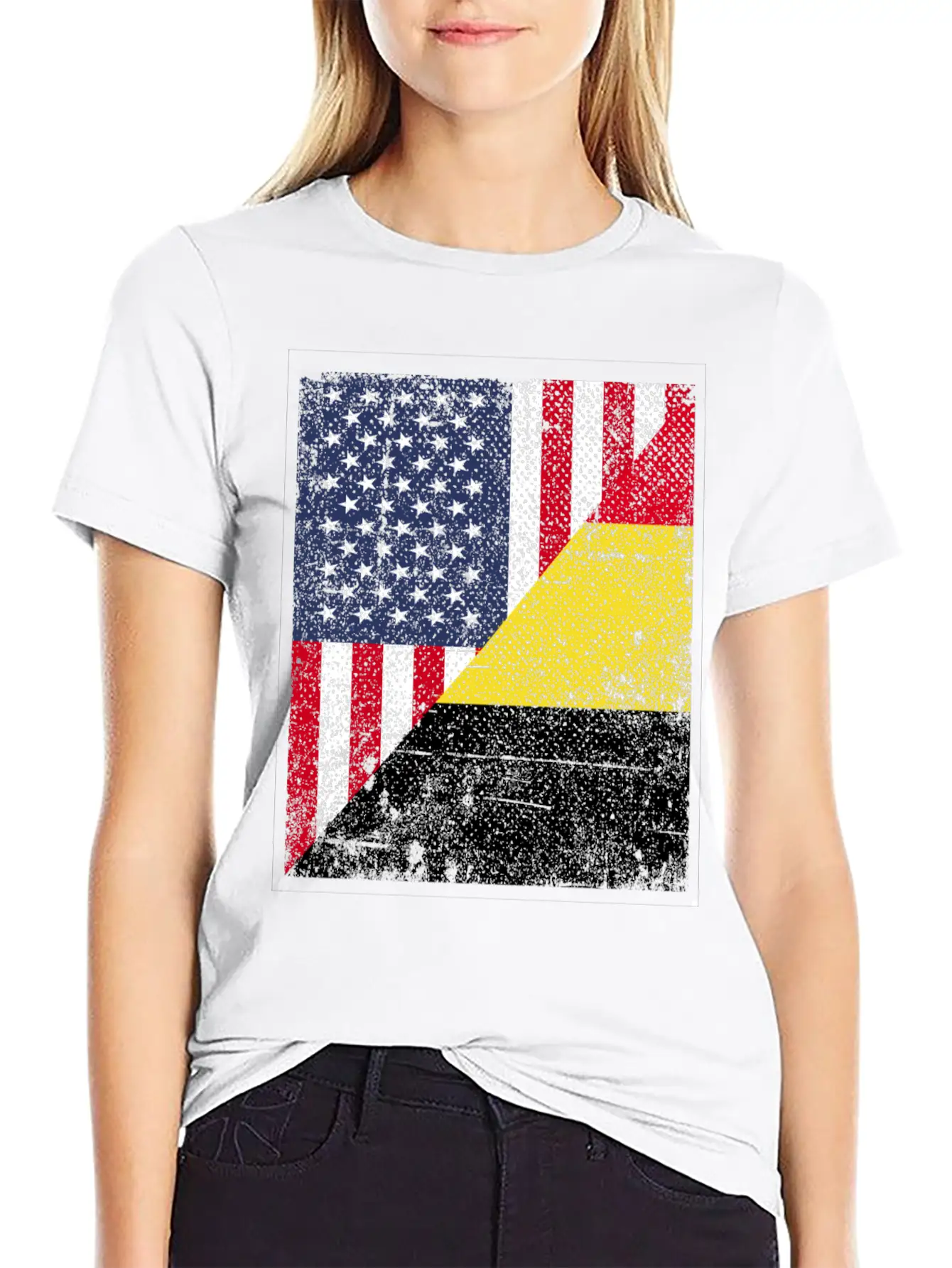 Half USA Flag Half Belgium Flag Unisex Casual T-Shirt – Clean Design For Daily Comfort