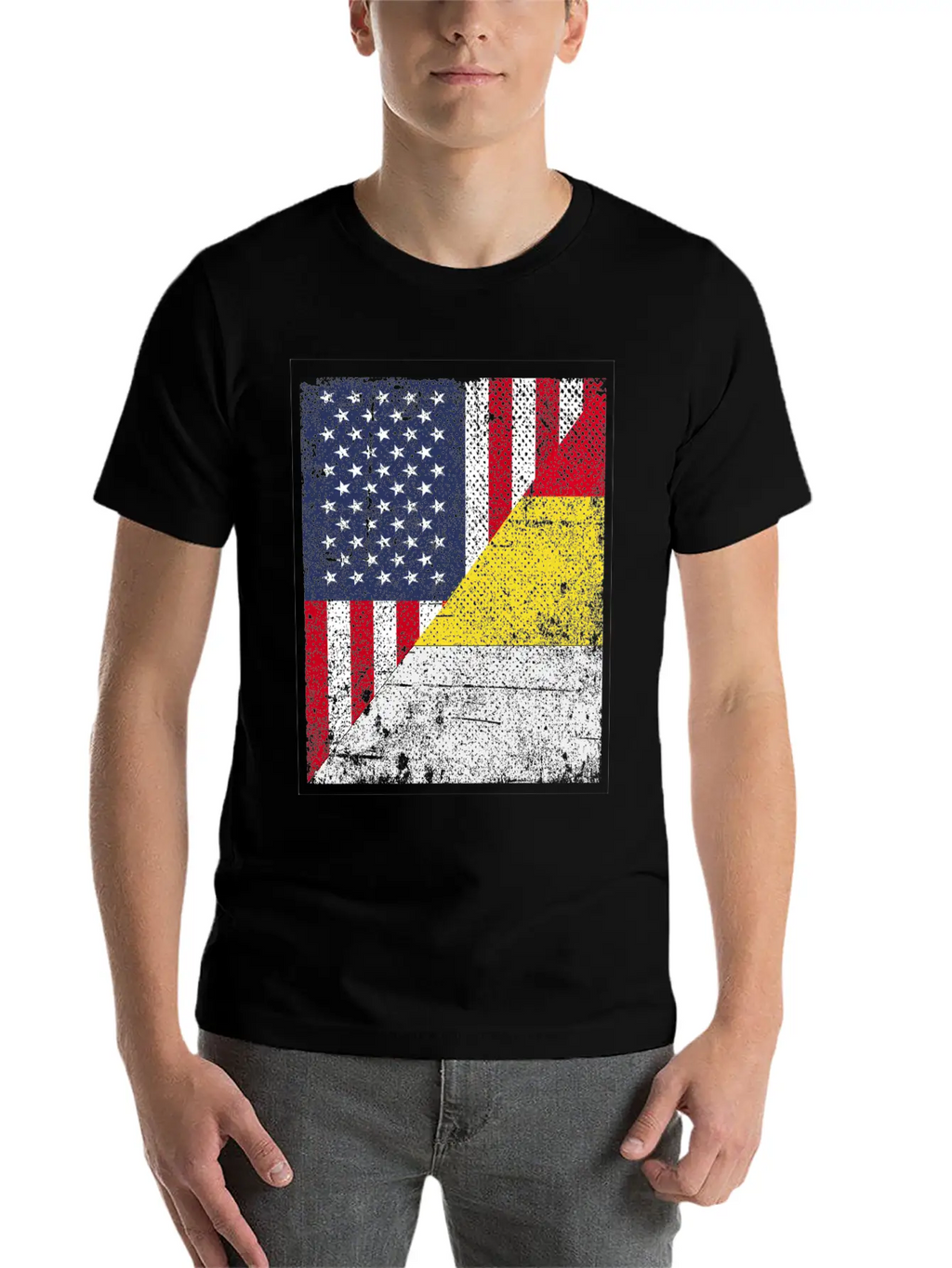 Half USA Flag Half Belgium Flag Unisex Casual T-Shirt – Clean Design For Daily Comfort