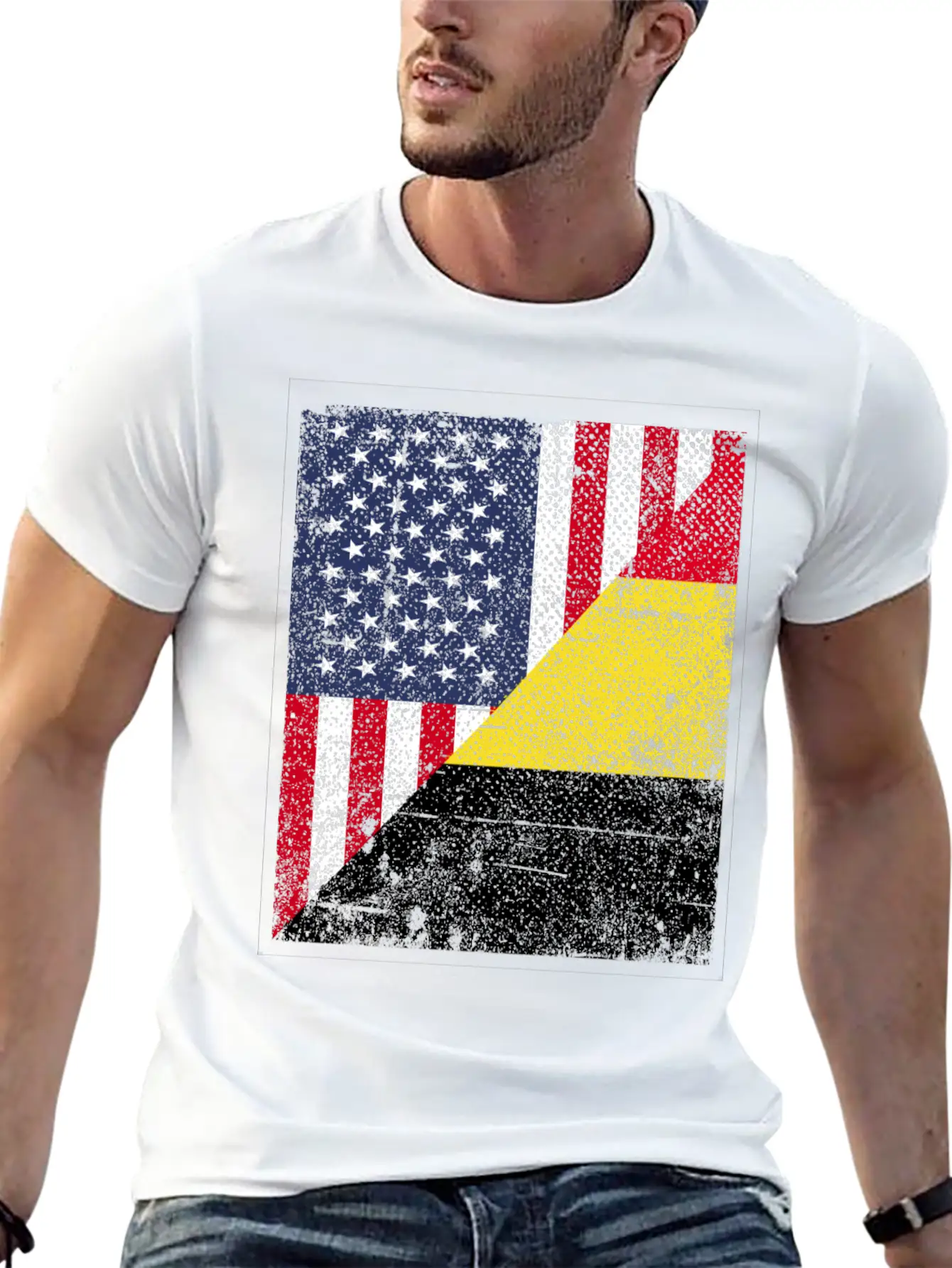 Half USA Flag Half Belgium Flag Unisex Casual T-Shirt – Clean Design For Daily Comfort