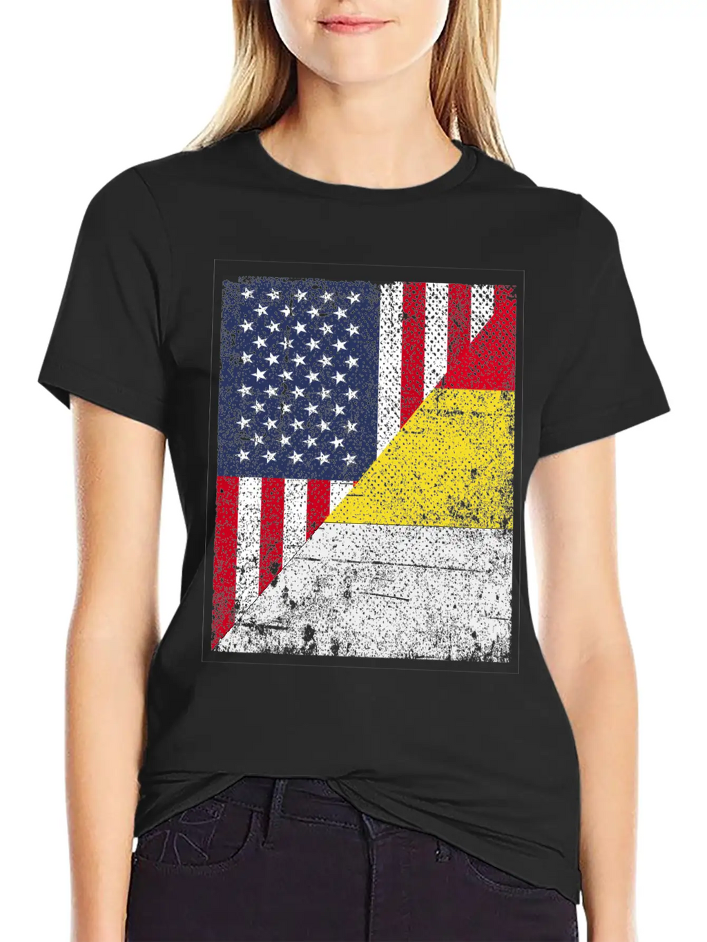 Half USA Flag Half Belgium Flag Unisex Casual T-Shirt – Clean Design For Daily Comfort