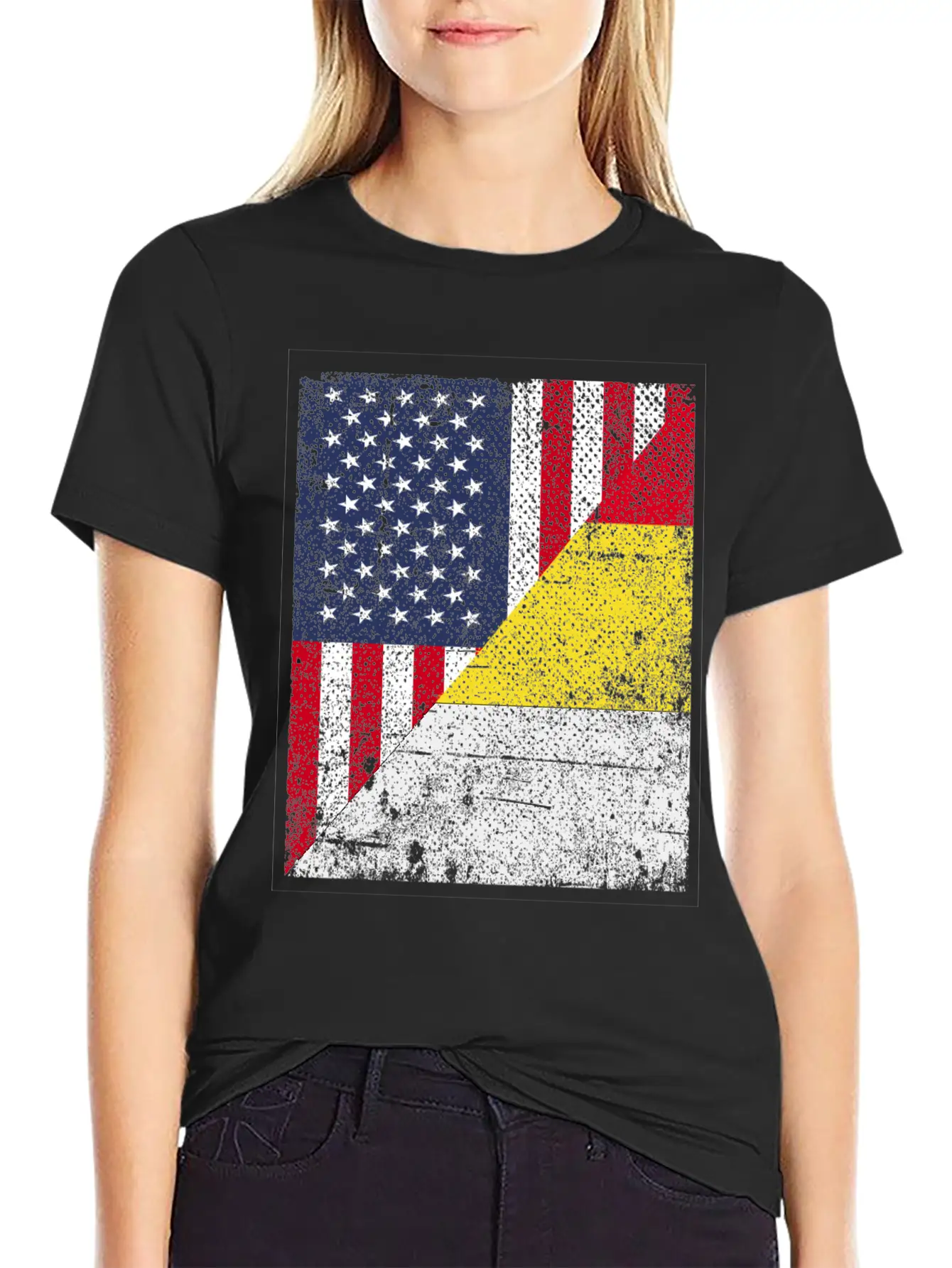 Half USA Flag Half Belgium Flag Unisex Casual T-Shirt – Clean Design For Daily Comfort