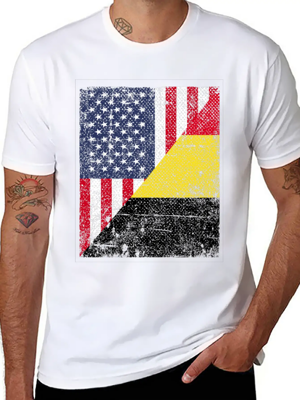 Half USA Flag Half Belgium Flag Unisex Casual T-Shirt – Clean Design For Daily Comfort