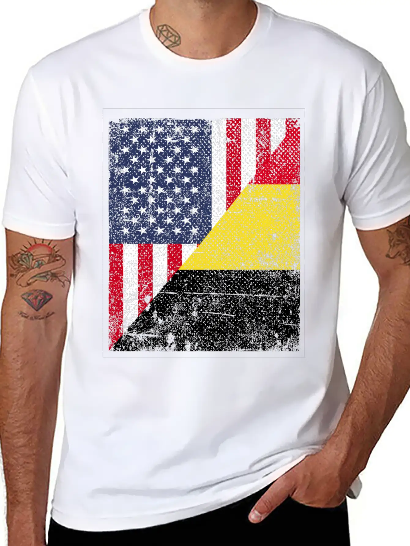 Half USA Flag Half Belgium Flag Unisex Casual T-Shirt – Clean Design For Daily Comfort