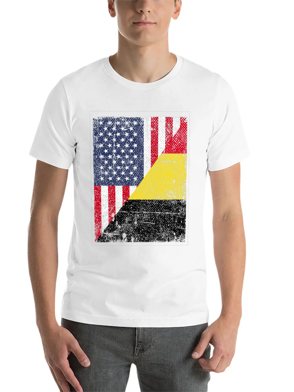 Half USA Flag Half Belgium Flag Unisex Casual T-Shirt – Clean Design For Daily Comfort