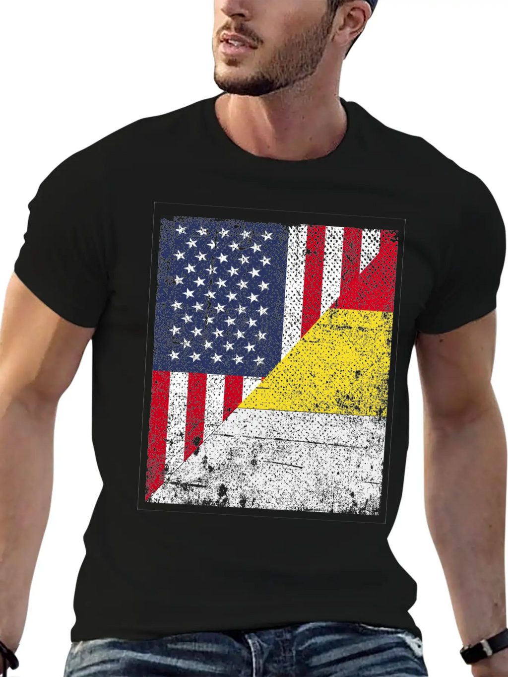Half USA Flag Half Belgium Flag Unisex Casual T-Shirt – Clean Design For Daily Comfort