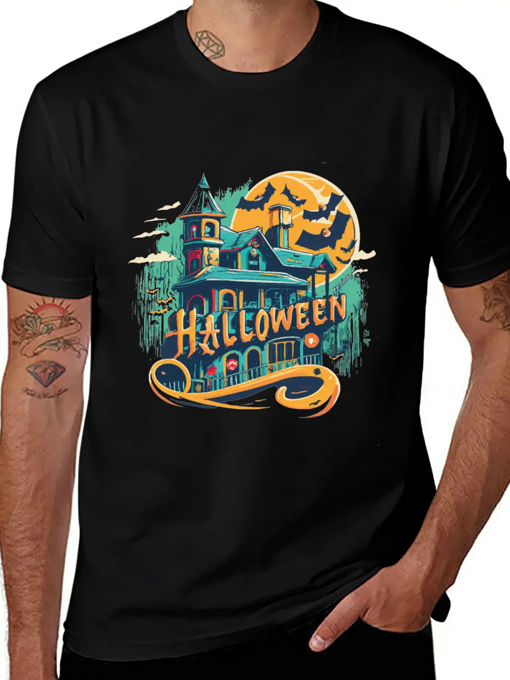 Halloween House With Ghost Casual Graphic T-Shirt – Simple And Comfortable Daily Wear