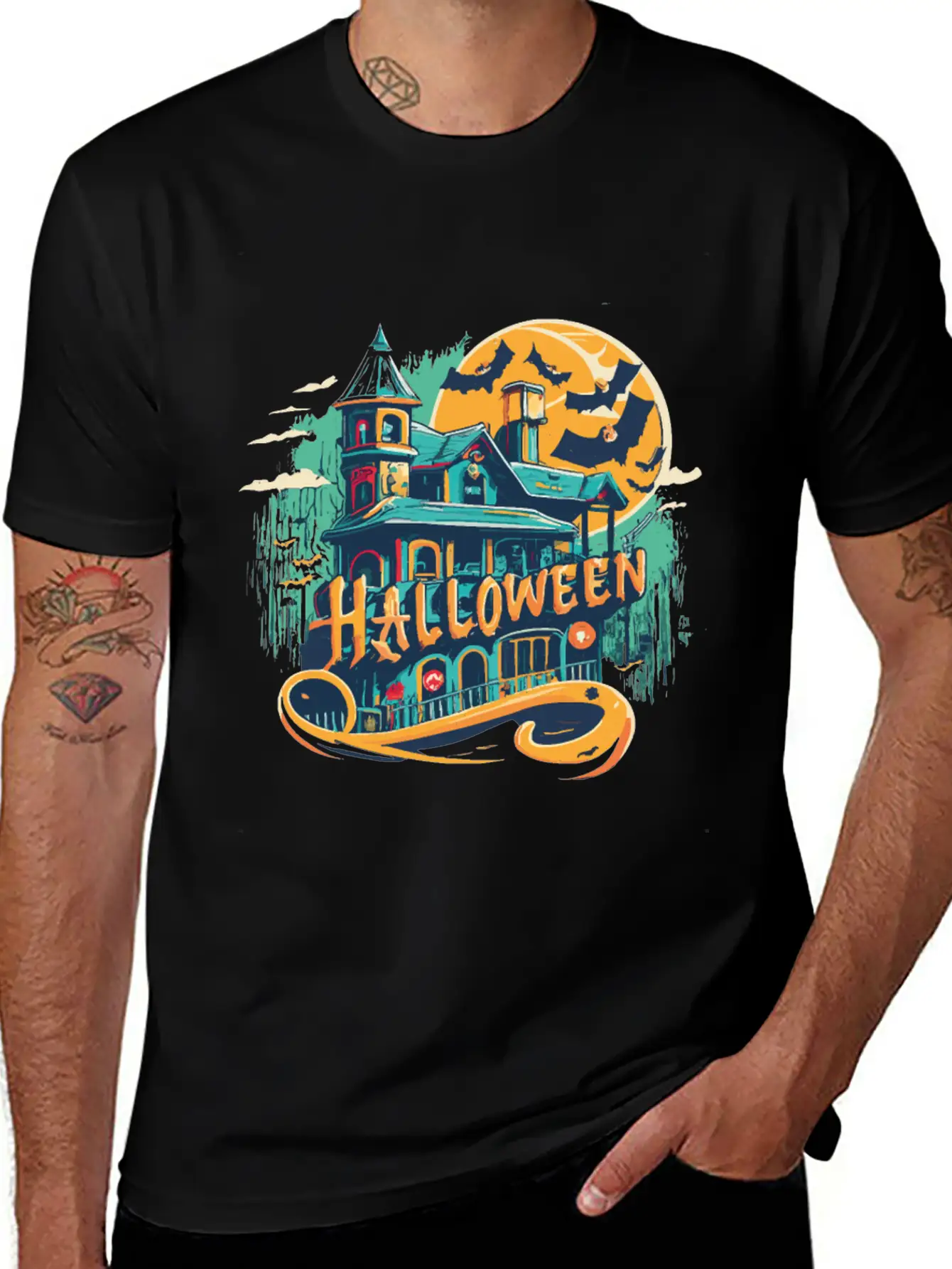 Halloween House With Ghost Casual Graphic T-Shirt – Simple And Comfortable Daily Wear