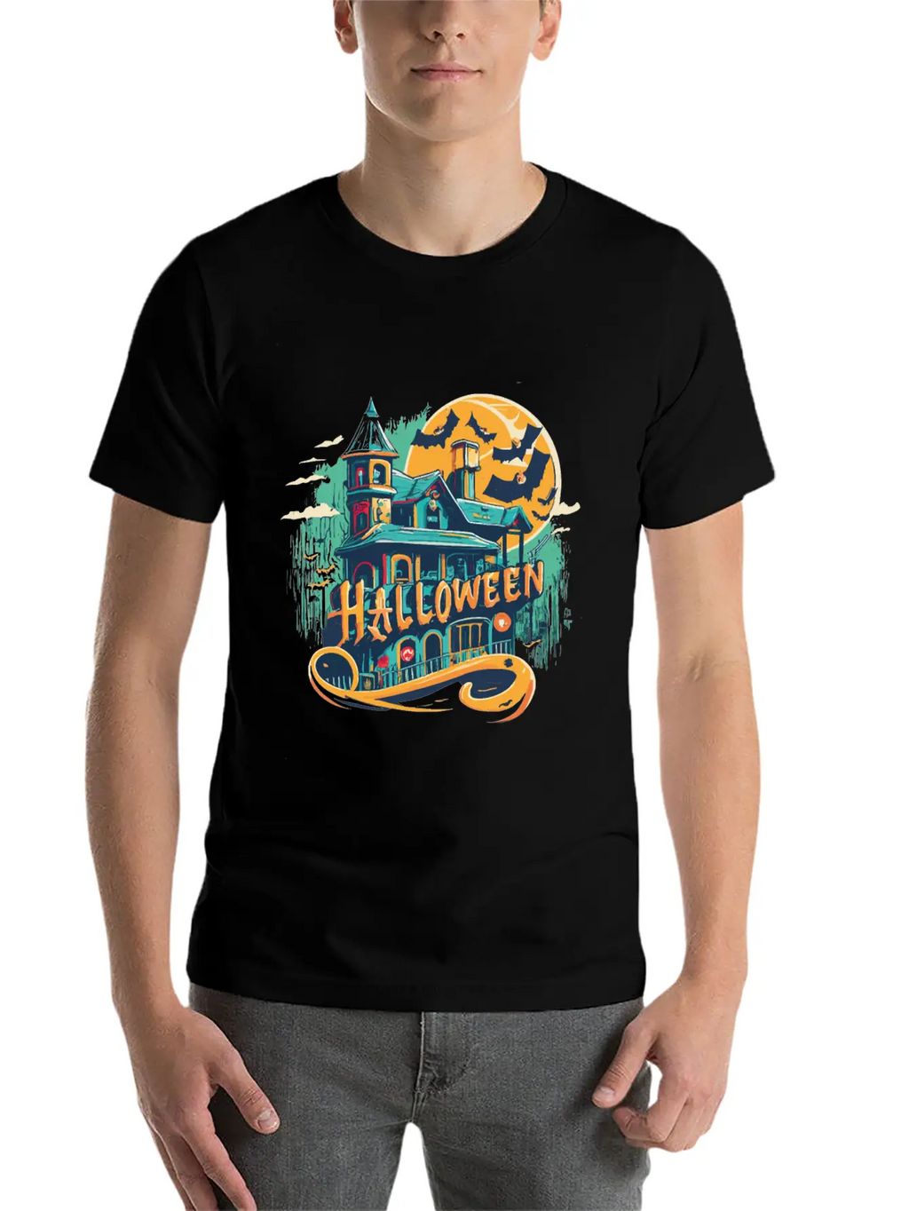 Halloween House With Ghost Casual Graphic T-Shirt – Simple And Comfortable Daily Wear