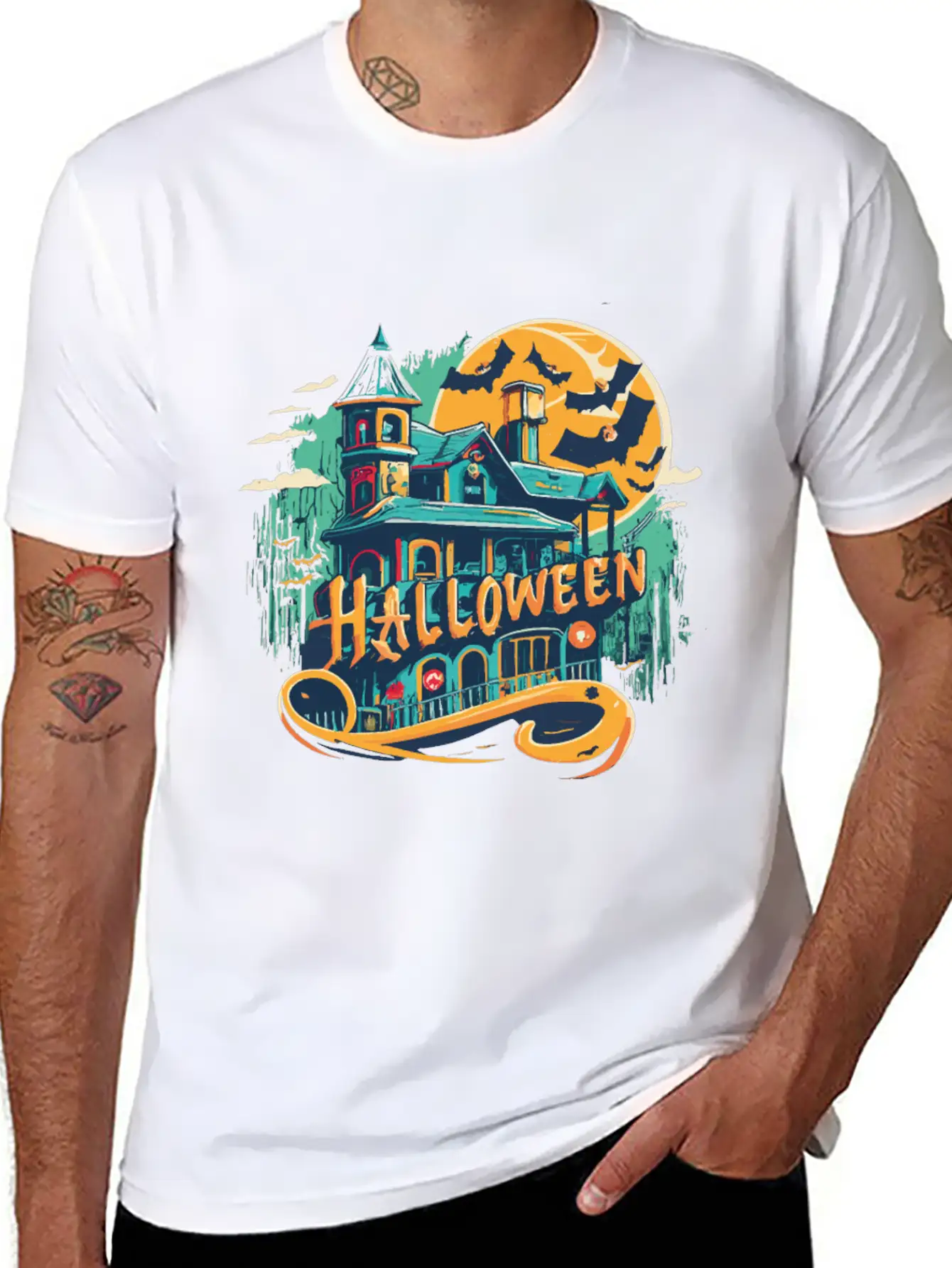 Halloween House With Ghost Casual Graphic T-Shirt – Simple And Comfortable Daily Wear